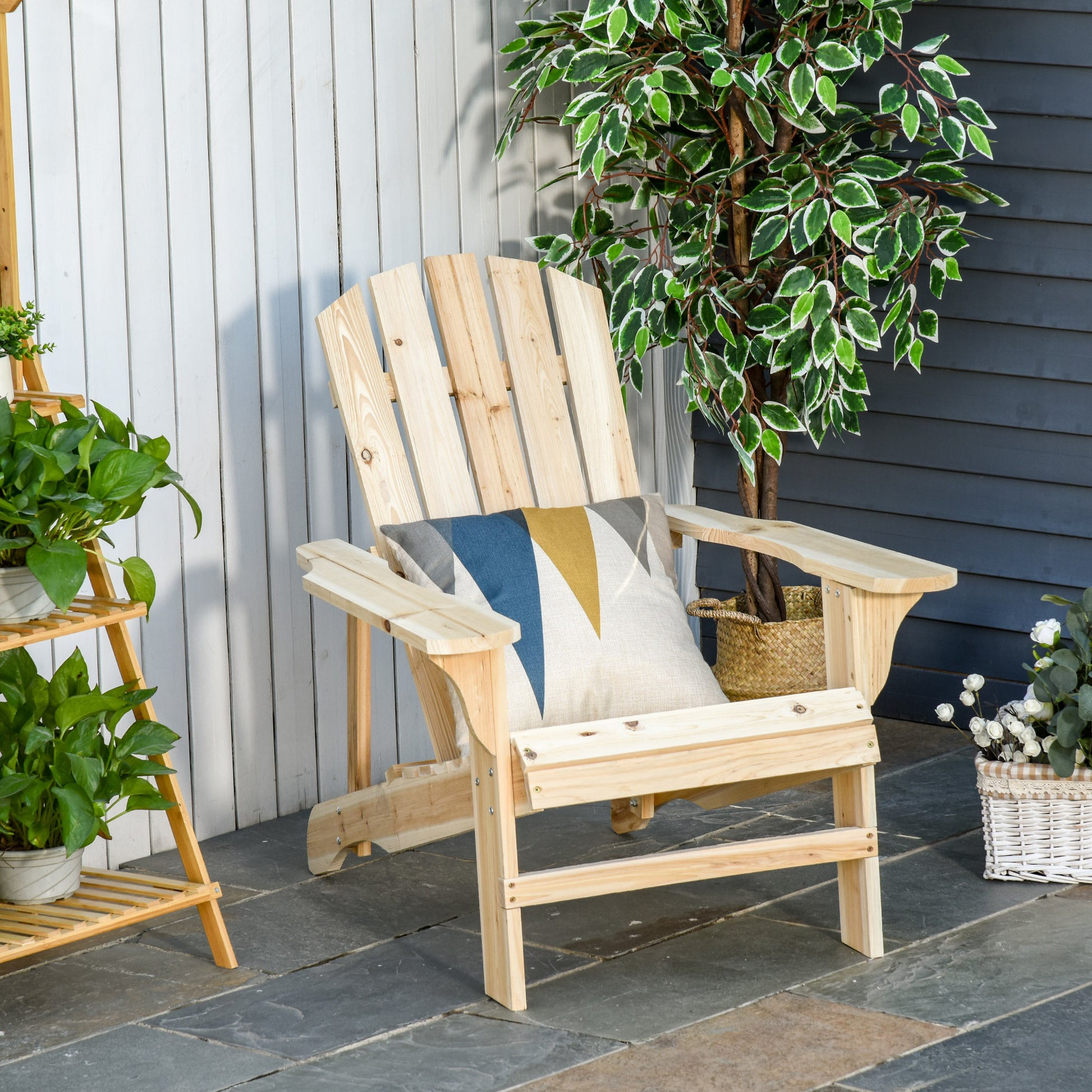 Adirondack Wood Chair Garden Chair with Extra Wide Seat 150 kg Load for Patio Terrace Balcony 78x89x88 cm Natural
