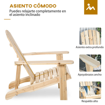 Adirondack Wood Chair Garden Chair with Extra Wide Seat 150 kg Load for Patio Terrace Balcony 78x89x88 cm Natural
