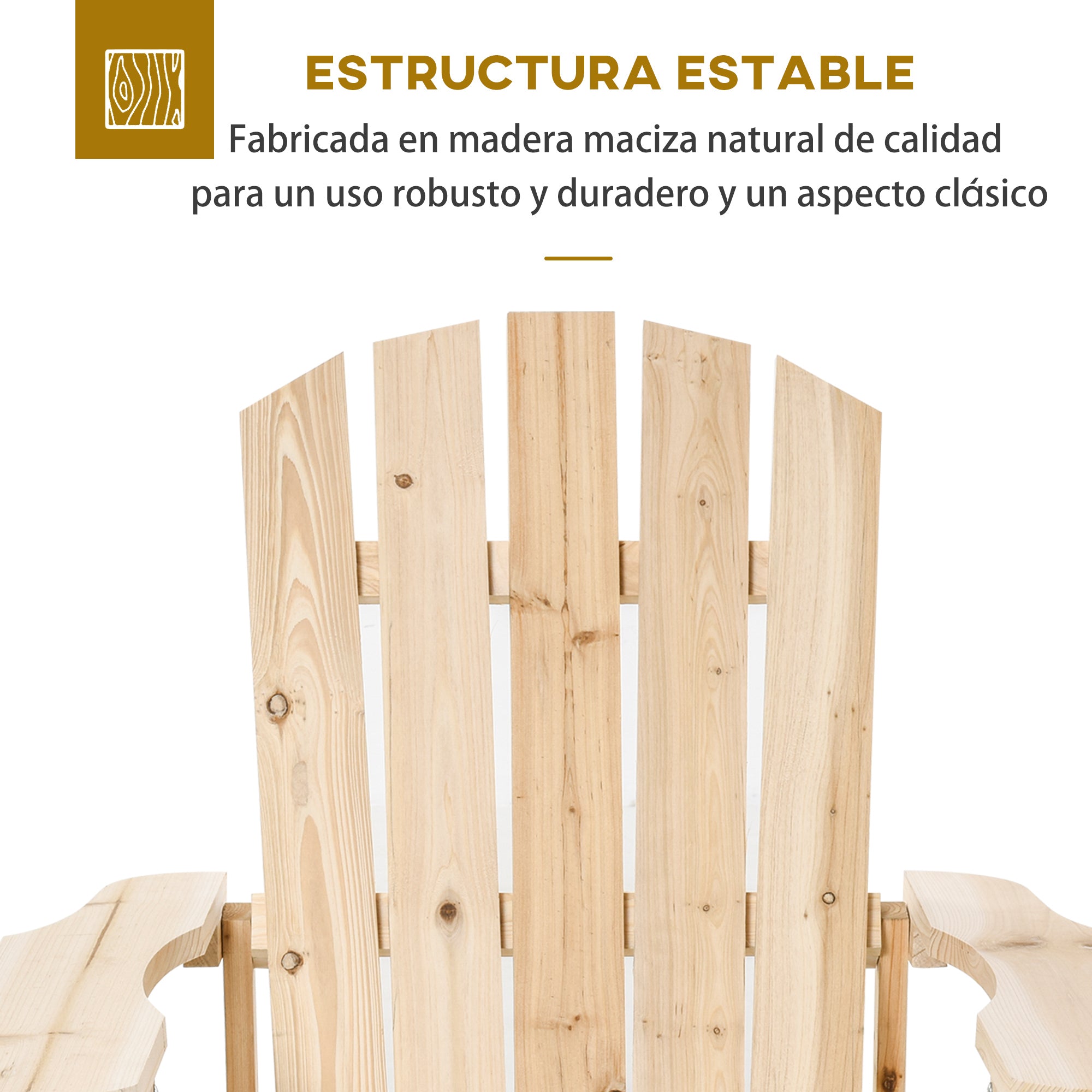Adirondack Wood Chair Garden Chair with Extra Wide Seat 150 kg Load for Patio Terrace Balcony 78x89x88 cm Natural