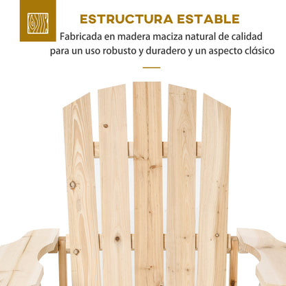 Adirondack Wood Chair Garden Chair with Extra Wide Seat 150 kg Load for Patio Terrace Balcony 78x89x88 cm Natural