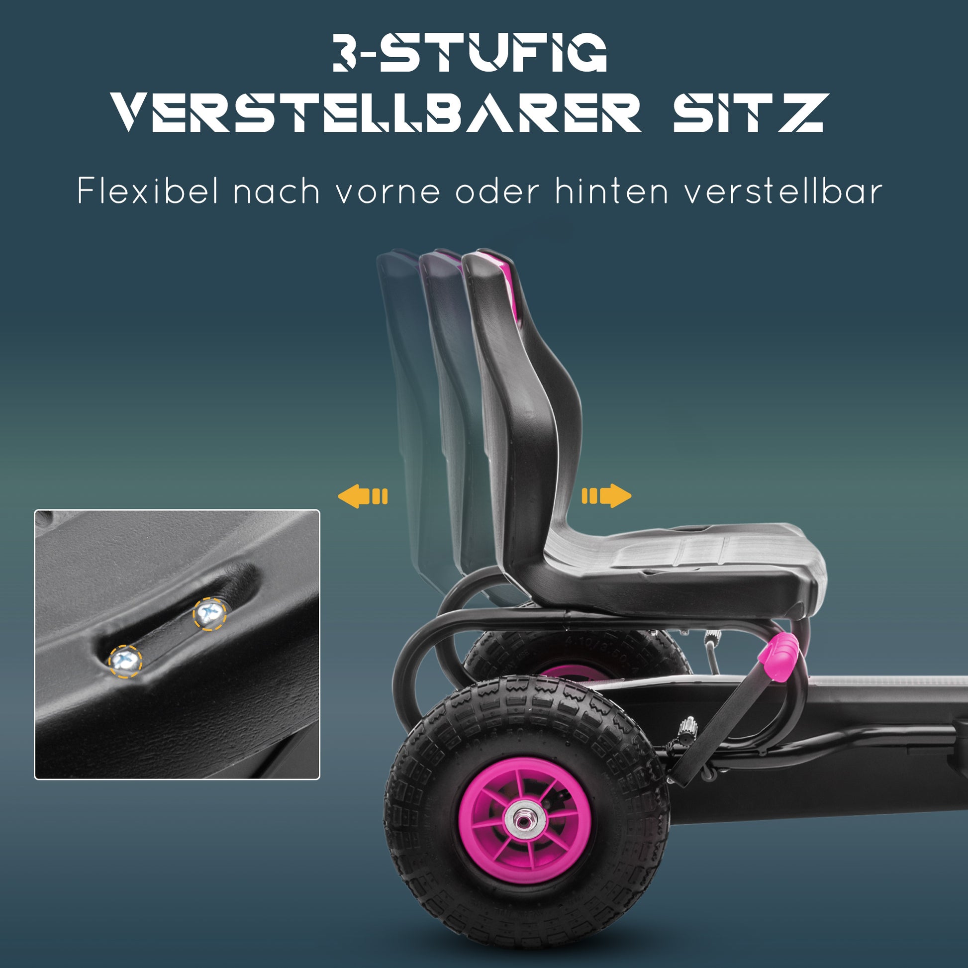 Go-Kart, Children's Vehicle with Adjustable Seat, Pedal Car with Rubber Tires, Pedal and Hand Brake, Kettcar for 5-12 Year Olds, Outdoor, Pink