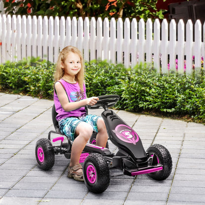 Go-Kart, Children's Vehicle with Adjustable Seat, Pedal Car with Rubber Tires, Pedal and Hand Brake, Kettcar for 5-12 Year Olds, Outdoor, Pink