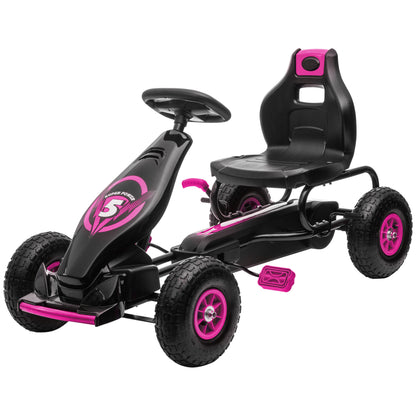 Go-Kart, Children's Vehicle with Adjustable Seat, Pedal Car with Rubber Tires, Pedal and Hand Brake, Kettcar for 5-12 Year Olds, Outdoor, Pink