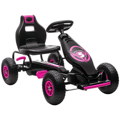 Go-Kart, Children's Vehicle with Adjustable Seat, Pedal Car with Rubber Tires, Pedal and Hand Brake, Kettcar for 5-12 Year Olds, Outdoor, Pink