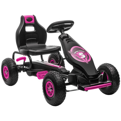 Go-Kart, Children's Vehicle with Adjustable Seat, Pedal Car with Rubber Tires, Pedal and Hand Brake, Kettcar for 5-12 Year Olds, Outdoor, Pink