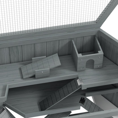 Hamster Cage made of wood 3 floors rodent enclosure small animal cage with foldable lid viewing window ramp food bowl accessories, small animal hutch wooden cage cage for hamster 115x60x55cm Gray