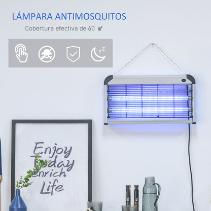 Electric Mosquito Lamp 30W Fly Killer Indoor Electric with UV Light Effect 60 sqm for Garden Terrace Patio 48.5x8.5x26.5 cm Silver