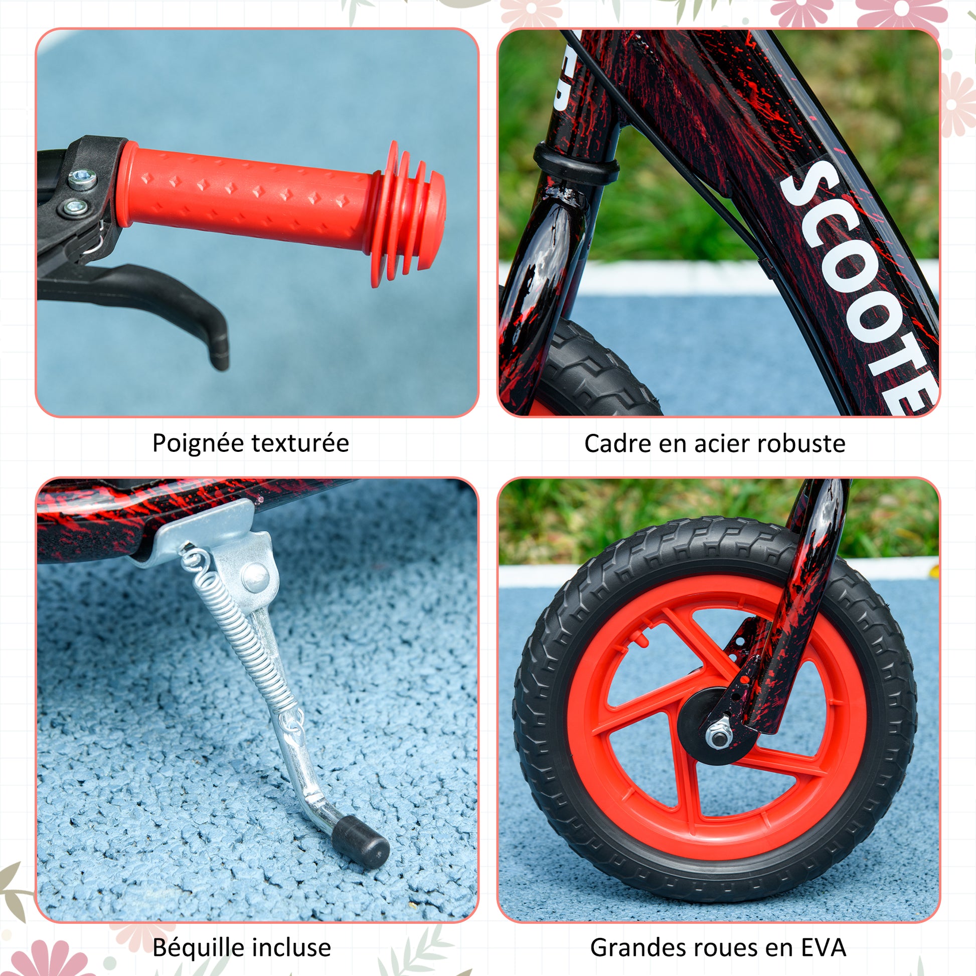 Kids Scooter Scooter Child Large Wheels from 6 to 12 years Adjustable Height Red Rear Brake Kickstand