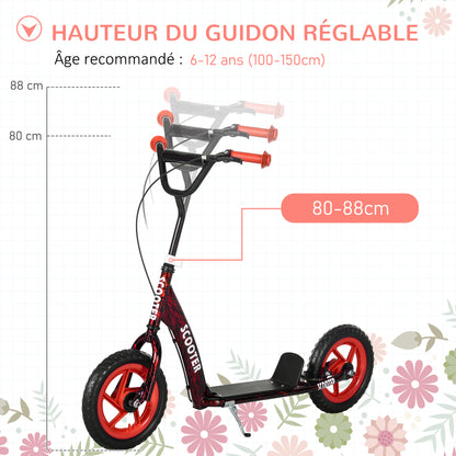 Kids Scooter Scooter Child Large Wheels from 6 to 12 years Adjustable Height Red Rear Brake Kickstand