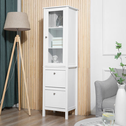 High Bathroom Cabinet Column Furniture with 1 Glass Door Adjustable Shelves and 2 Drawers Multi-Purpose for Living Room Kitchen 17x13.8x63 inches White