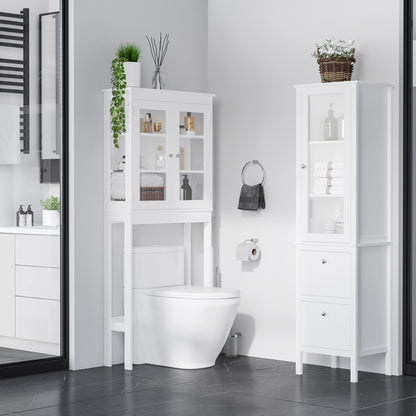 High Bathroom Cabinet Column Furniture with 1 Glass Door Adjustable Shelves and 2 Drawers Multi-Purpose for Living Room Kitchen 17x13.8x63 inches White