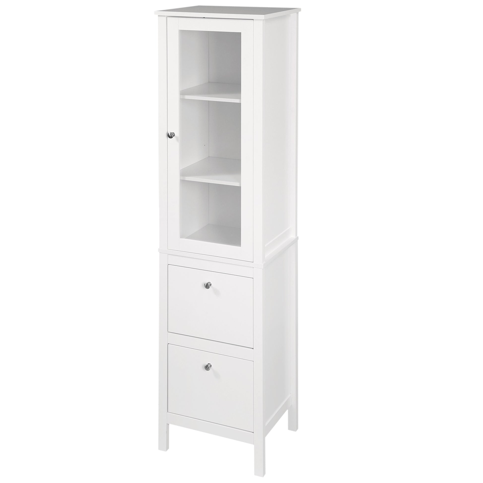 High Bathroom Cabinet Column Furniture with 1 Glass Door Adjustable Shelves and 2 Drawers Multi-Purpose for Living Room Kitchen 17x13.8x63 inches White