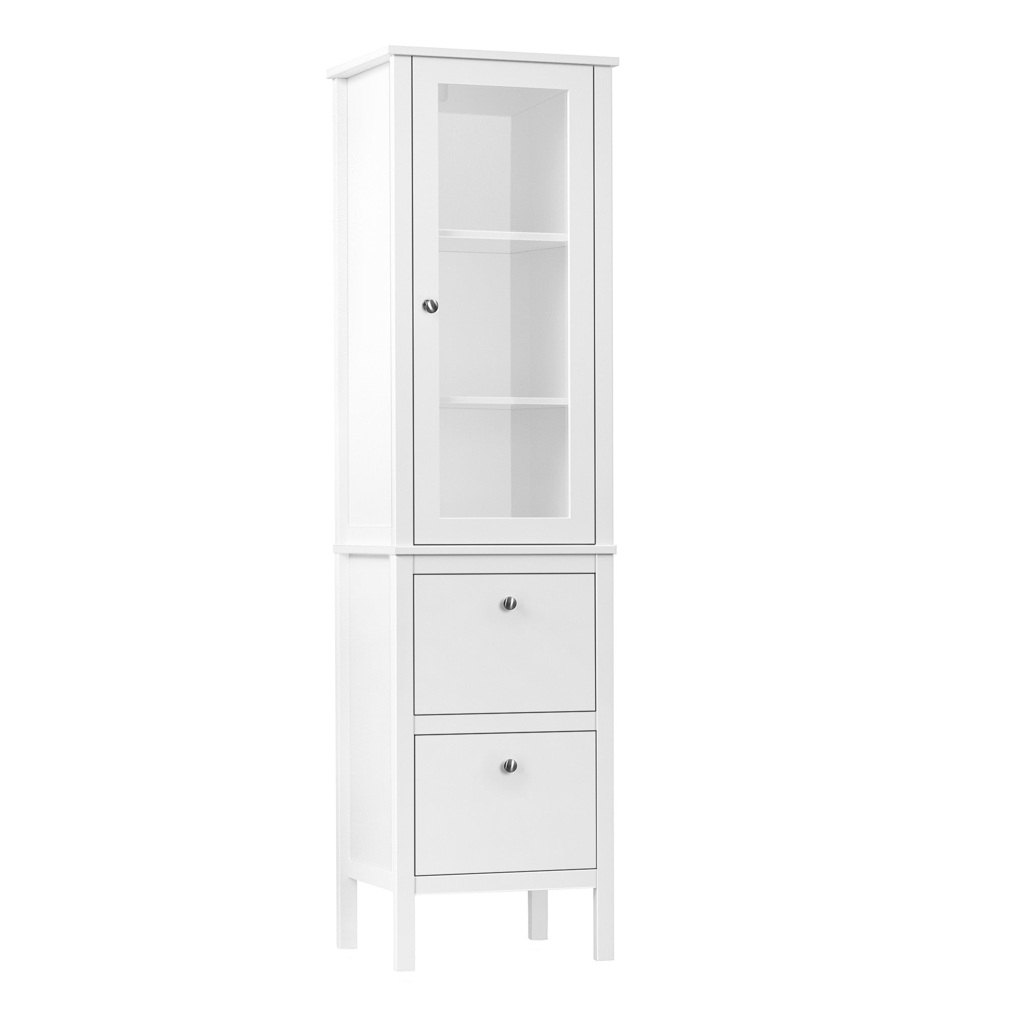 High Bathroom Cabinet Column Furniture with 1 Glass Door Adjustable Shelves and 2 Drawers Multi-Purpose for Living Room Kitchen 17x13.8x63 inches White