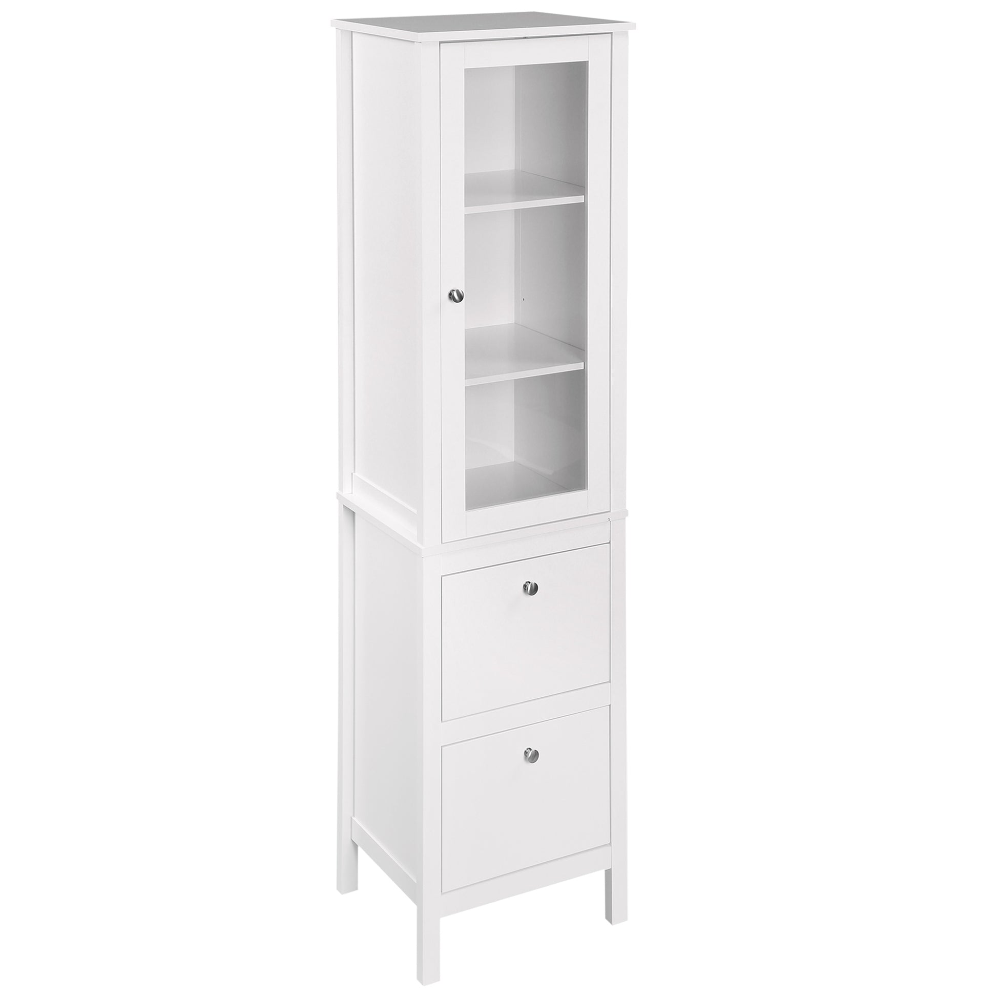 High Bathroom Cabinet Column Furniture with 1 Glass Door Adjustable Shelves and 2 Drawers Multi-Purpose for Living Room Kitchen 17x13.8x63 inches White