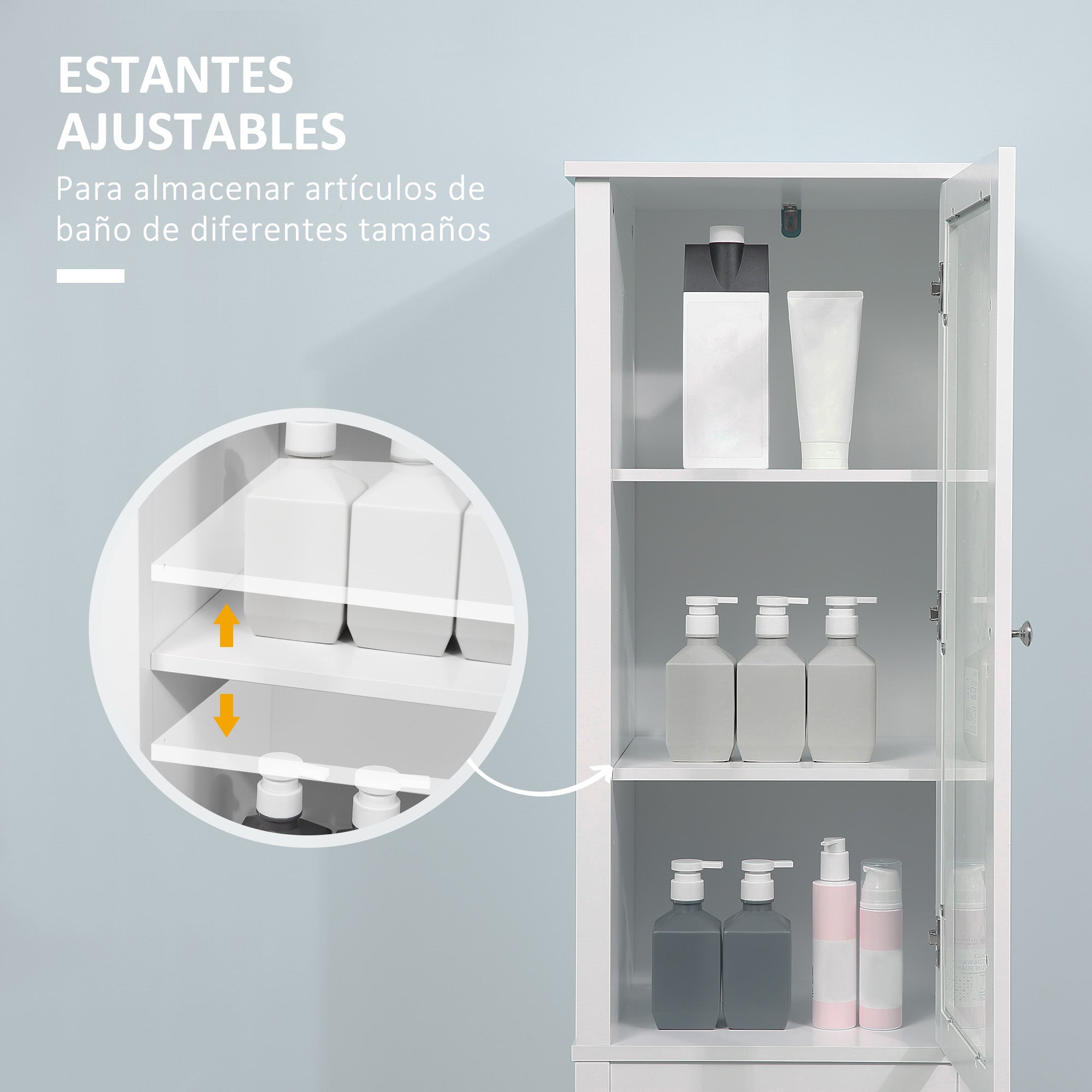 High Bathroom Cabinet Column Furniture with 1 Glass Door Adjustable Shelves and 2 Drawers Multi-Purpose for Living Room Kitchen 17x13.8x63 inches White