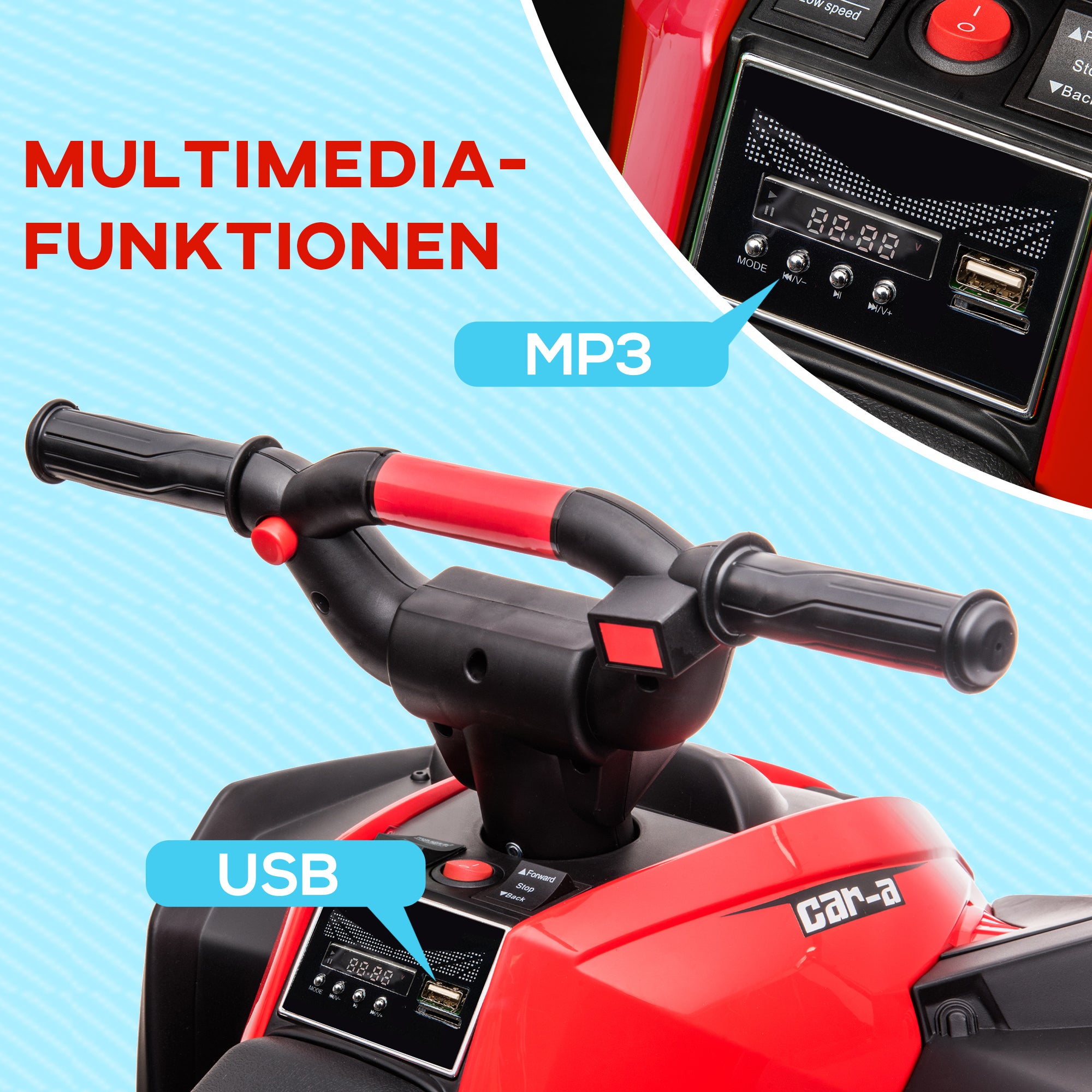 Kids Quad Electric 12V Kids Quad with Forward, Reverse Function, Music, USB Connection, Horn, LED Headlights 3-6km/h Electric Quad for Kids 3-5 Years Red