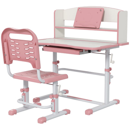 ZONEKIZ Children's Desk with Chair, Adjustable School Desk Set with Drawer and Tiltable Top, Age 6-12 Years, Pink