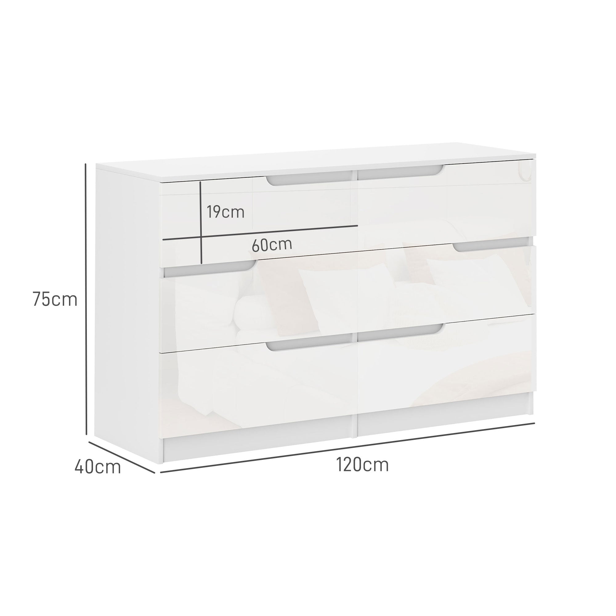 Dresser with 6 Drawers Modern Bedroom Dresser with Anti-Tip Chest of Drawers for Living Room Hallway 120x40x75 cm White