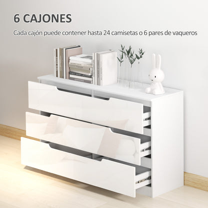 Dresser with 6 Drawers Modern Bedroom Dresser with Anti-Tip Chest of Drawers for Living Room Hallway 120x40x75 cm White