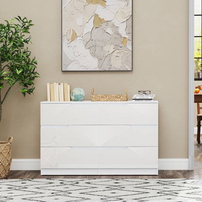 Dresser with 6 Drawers Modern Bedroom Dresser with Anti-Tip Chest of Drawers for Living Room Hallway 120x40x75 cm White