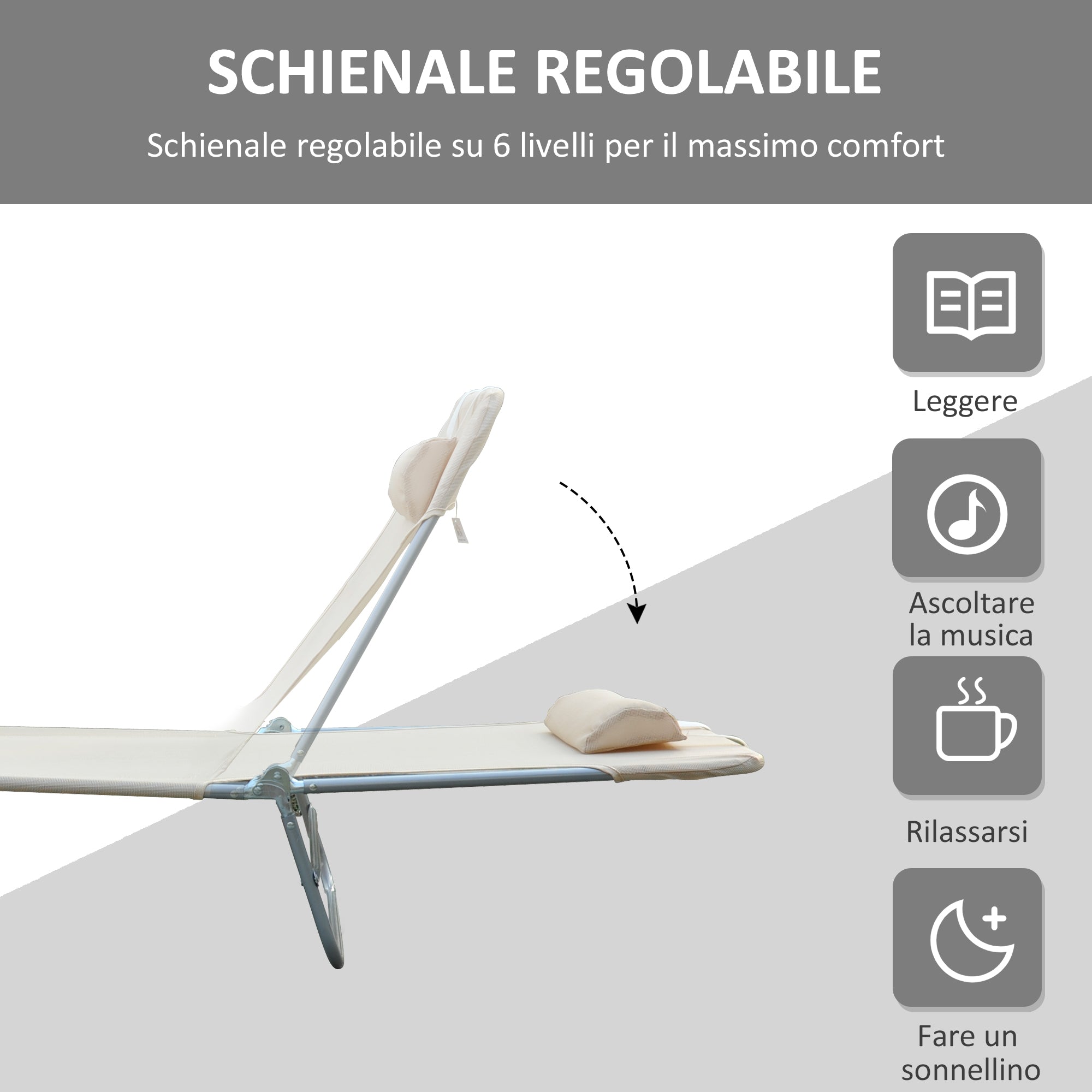 Set of 2 Foldable Sun Loungers with 4-Level Reclining Backrest, Steel and Mesh Fabric Garden Recliner, Beige