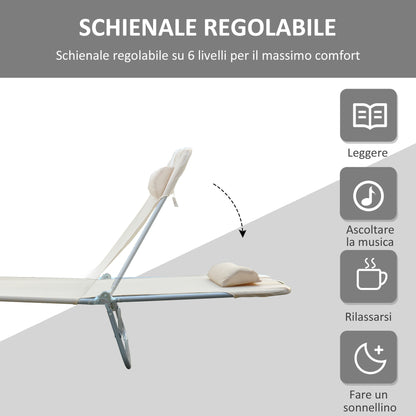 Set of 2 Foldable Sun Loungers with 4-Level Reclining Backrest, Steel and Mesh Fabric Garden Recliner, Beige