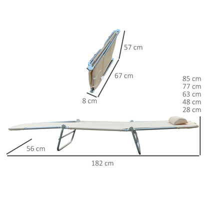 Set of 2 Foldable Sun Loungers with 4-Level Reclining Backrest, Steel and Mesh Fabric Garden Recliner, Beige