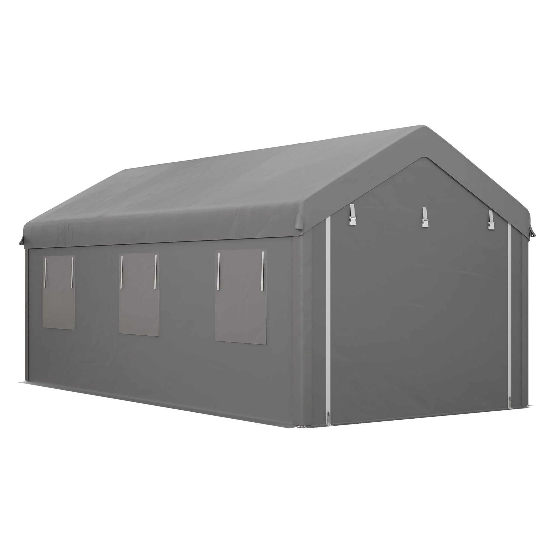 Carport Garage Tent 6L x 2.95W x 2.78H m Sturdy Galvanized Steel High-Density PE 160 g/m² Waterproof Anti-UV, 2 Roll-up Doors and 6 Windows