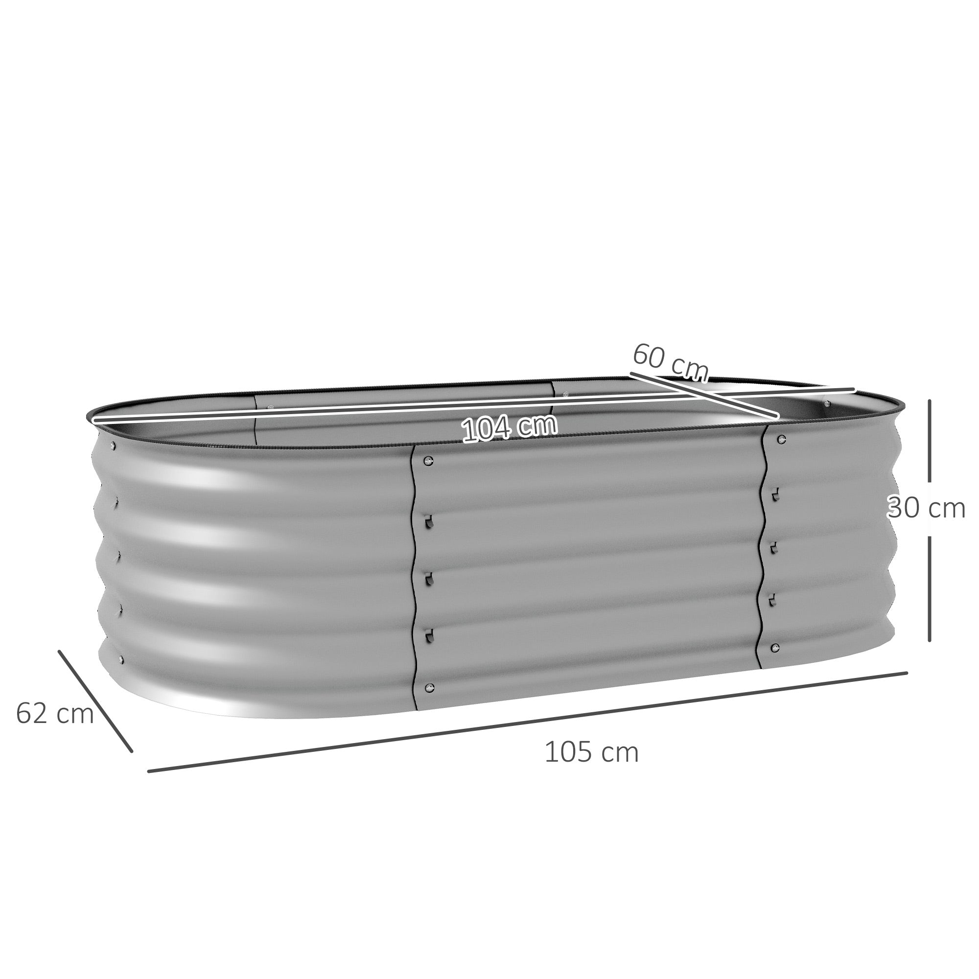 Metal Raised Bed, Plant Box, Vegetable Bed, DIY Flower Box with Open Bottom, Herb Bed for Garden, Balcony, Silver 105 x 62 x 30 cm