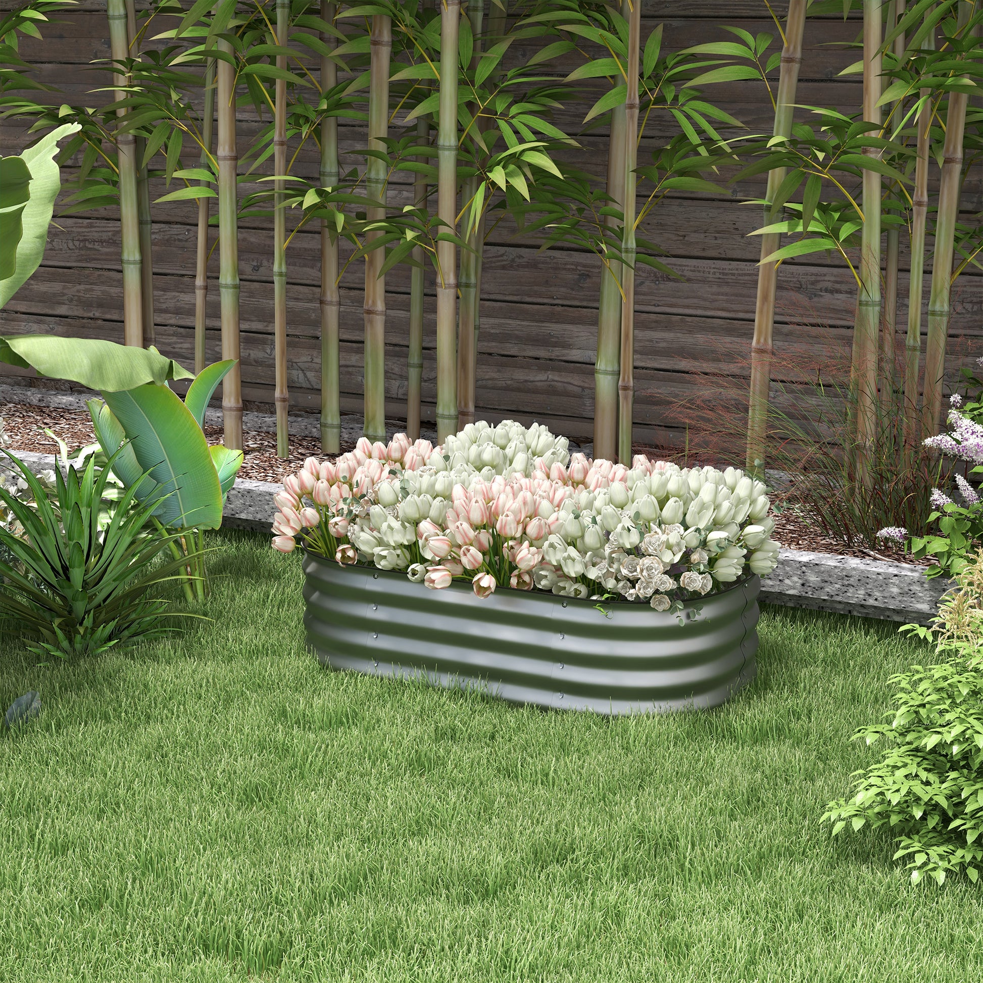 Metal Raised Bed, Plant Box, Vegetable Bed, DIY Flower Box with Open Bottom, Herb Bed for Garden, Balcony, Silver 105 x 62 x 30 cm