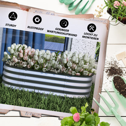 Metal Raised Bed, Plant Box, Vegetable Bed, DIY Flower Box with Open Bottom, Herb Bed for Garden, Balcony, Silver 105 x 62 x 30 cm