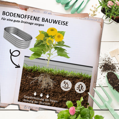 Metal Raised Bed, Plant Box, Vegetable Bed, DIY Flower Box with Open Bottom, Herb Bed for Garden, Balcony, Silver 105 x 62 x 30 cm