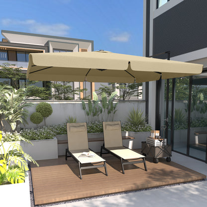 Aluminum and Textilene Sun Lounger with Wheels and Adjustable Multi-Position Reclining Backrest in Khaki