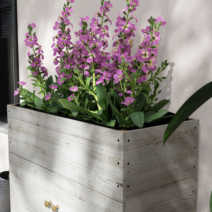 Wooden Raised Bed with Cabinet Compartment, Herb Bed with Wheels, Plant Box, Flower Box with Fleece for Garden, Balcony, 110 x 50 x 95 cm, White