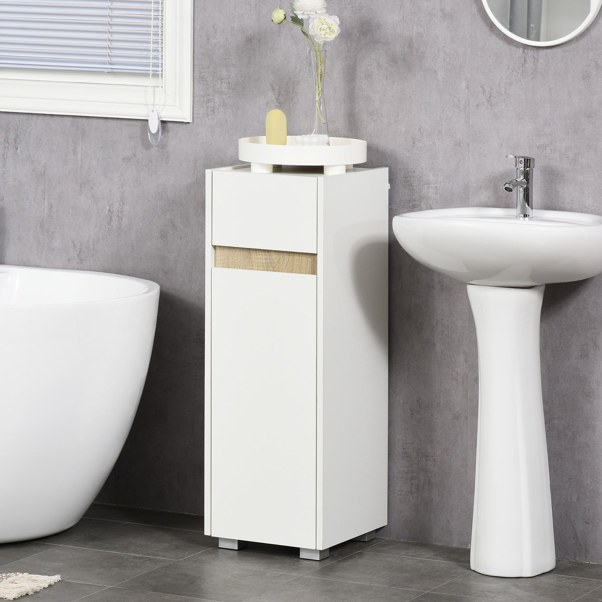 Bathroom Cabinet with Drawer and Cabinet with Adjustable Shelf, Multi-Purpose Wooden Bathroom Cabinet, 30x33x88cm, White