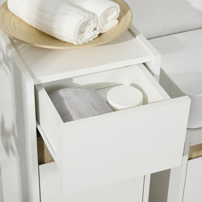 Bathroom Cabinet with Drawer and Cabinet with Adjustable Shelf, Multi-Purpose Wooden Bathroom Cabinet, 30x33x88cm, White