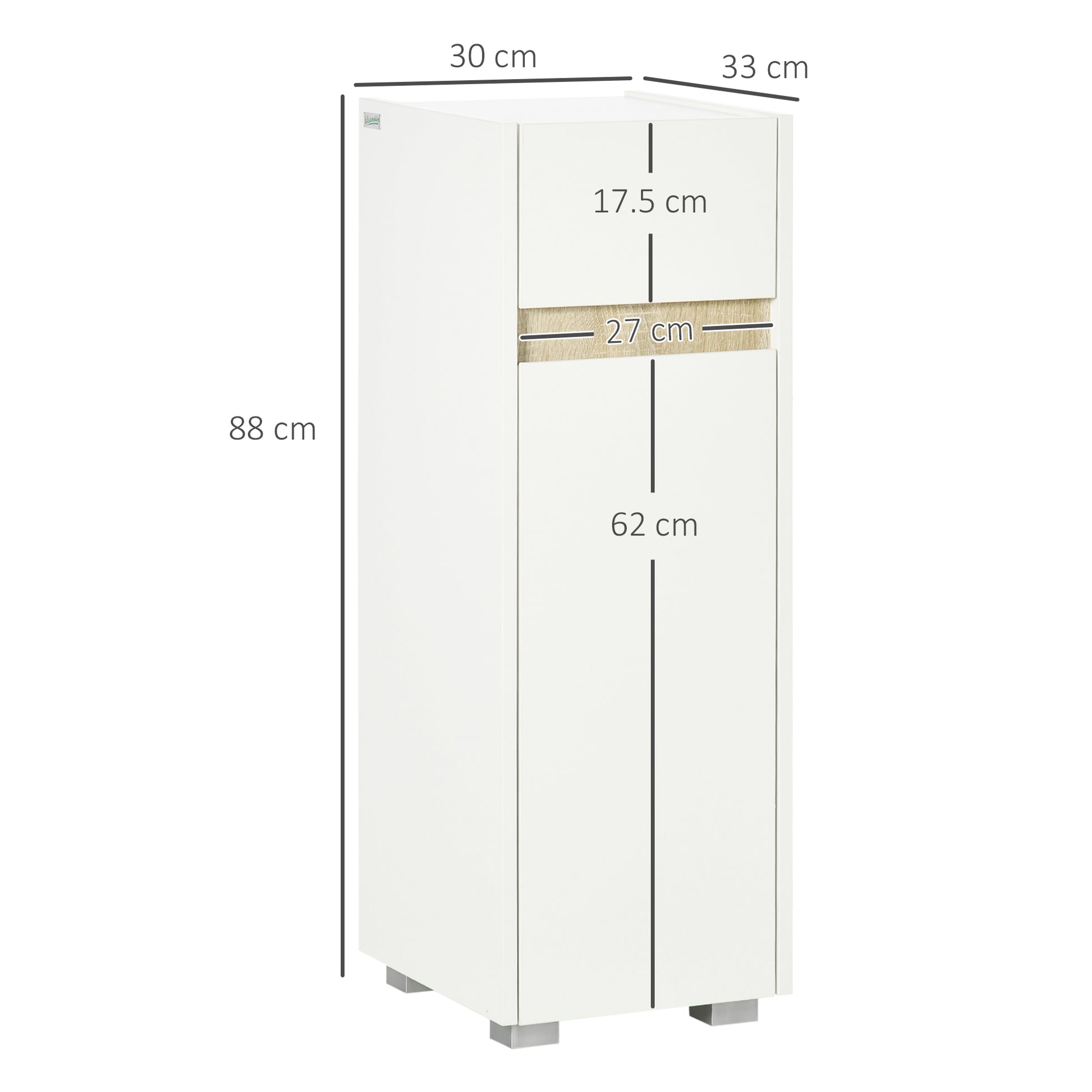 Bathroom Cabinet with Drawer and Cabinet with Adjustable Shelf, Multi-Purpose Wooden Bathroom Cabinet, 30x33x88cm, White
