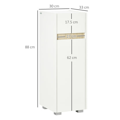 Bathroom Cabinet with Drawer and Cabinet with Adjustable Shelf, Multi-Purpose Wooden Bathroom Cabinet, 30x33x88cm, White
