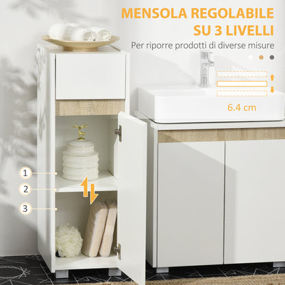 Bathroom Cabinet with Drawer and Cabinet with Adjustable Shelf, Multi-Purpose Wooden Bathroom Cabinet, 30x33x88cm, White