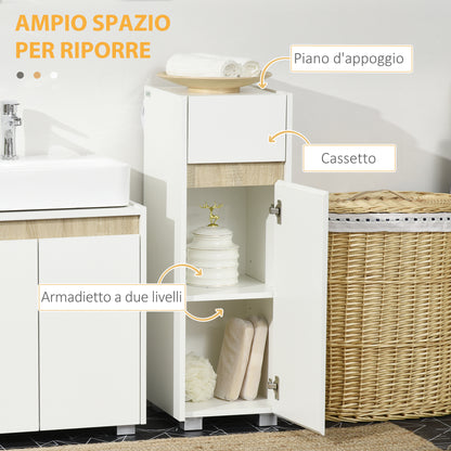 Bathroom Cabinet with Drawer and Cabinet with Adjustable Shelf, Multi-Purpose Wooden Bathroom Cabinet, 30x33x88cm, White