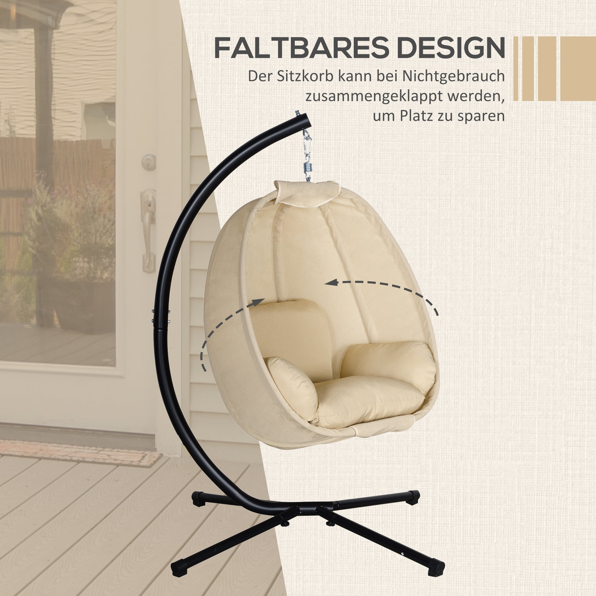 Egg-Shaped Hanging Chair for Outdoor, Hanging Swing with Removable Washable Seat, Stand, Hammock, Swing Chair for Indoor Outdoor, Patio, Garden, Khaki