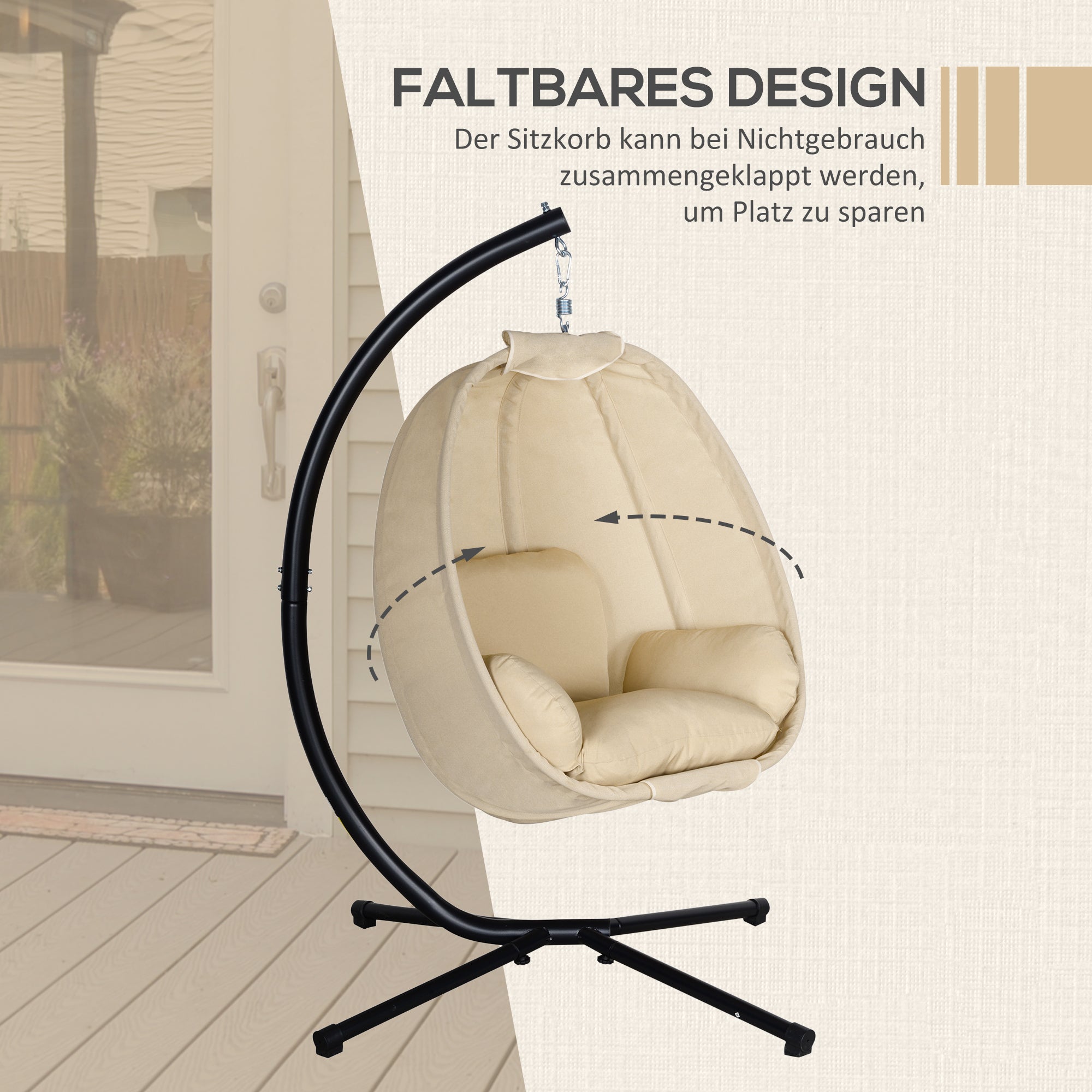 Egg-Shaped Hanging Chair for Outdoor, Hanging Swing with Removable Washable Seat, Stand, Hammock, Swing Chair for Indoor Outdoor, Patio, Garden, Khaki