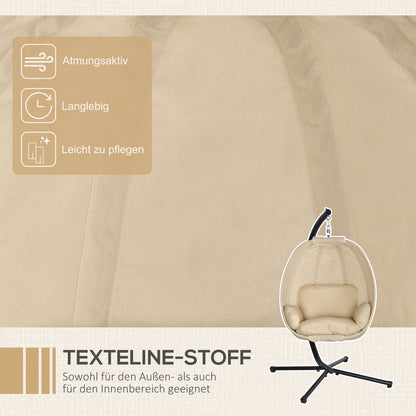 Egg-Shaped Hanging Chair for Outdoor, Hanging Swing with Removable Washable Seat, Stand, Hammock, Swing Chair for Indoor Outdoor, Patio, Garden, Khaki