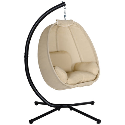 Egg-Shaped Hanging Chair for Outdoor, Hanging Swing with Removable Washable Seat, Stand, Hammock, Swing Chair for Indoor Outdoor, Patio, Garden, Khaki