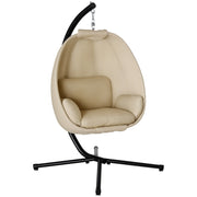 Egg-Shaped Hanging Chair for Outdoor, Hanging Swing with Removable Washable Seat, Stand, Hammock, Swing Chair for Indoor Outdoor, Patio, Garden, Khaki