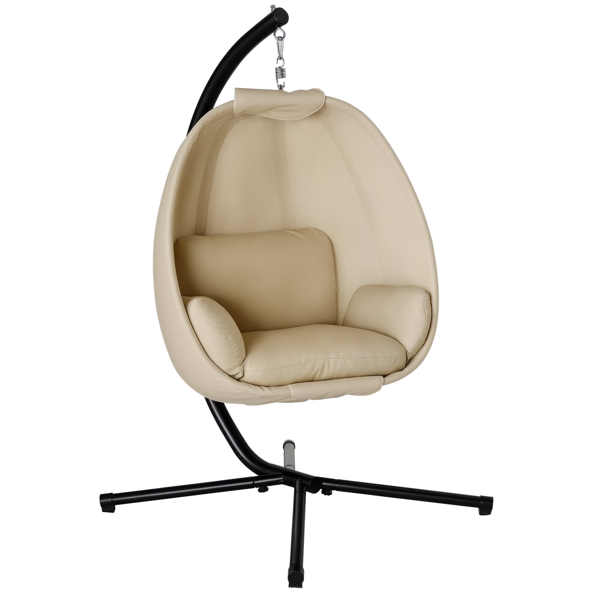 Egg-Shaped Hanging Chair for Outdoor, Hanging Swing with Removable Washable Seat, Stand, Hammock, Swing Chair for Indoor Outdoor, Patio, Garden, Khaki
