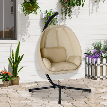 Egg-Shaped Hanging Chair for Outdoor, Hanging Swing with Removable Washable Seat, Stand, Hammock, Swing Chair for Indoor Outdoor, Patio, Garden, Khaki