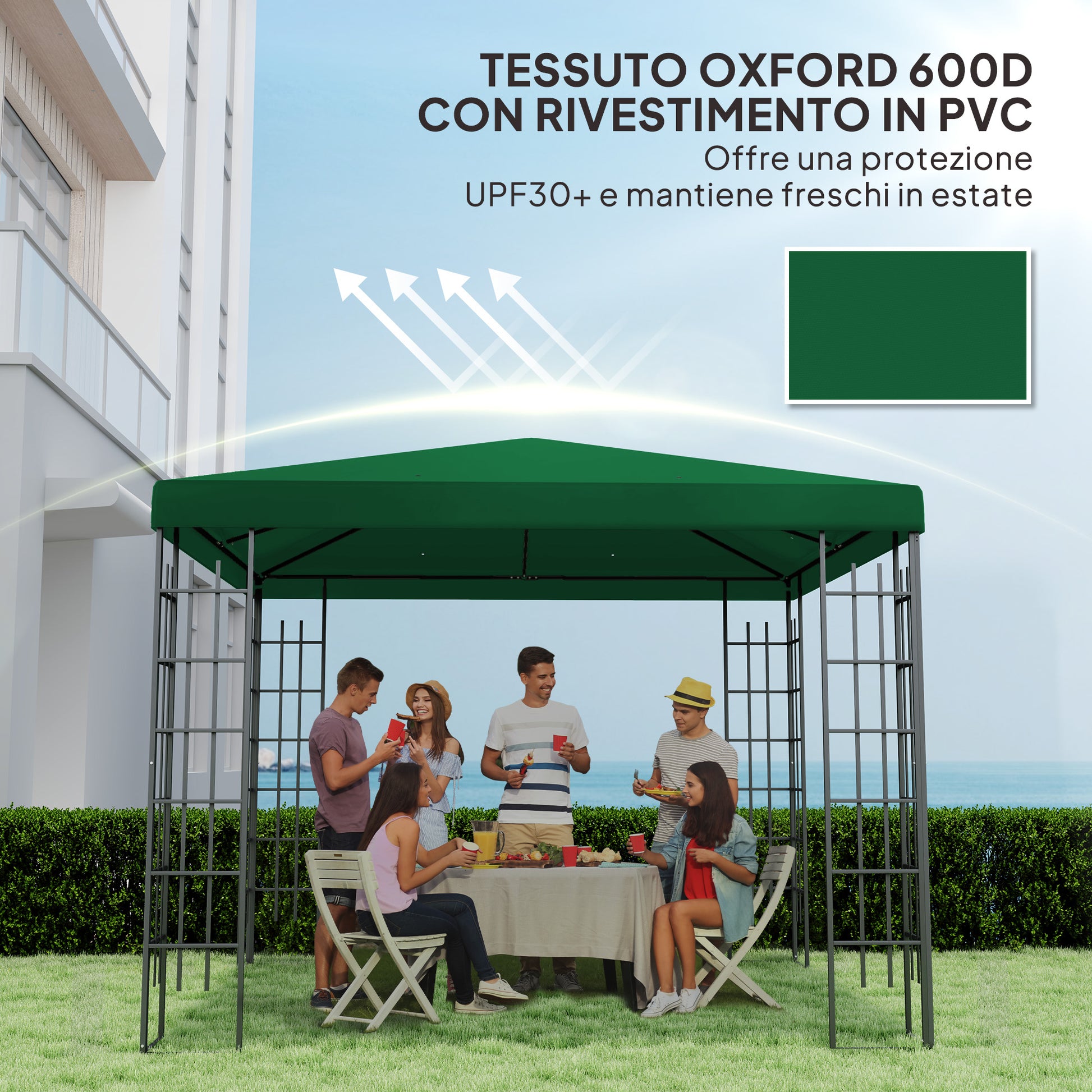 Replacement Canopy Cover for 3x3m Garden Gazebo, Water Resistant Oxford Fabric 600D 370g/㎡ Anti-UV 30+ with 8 Drainage Holes, Green