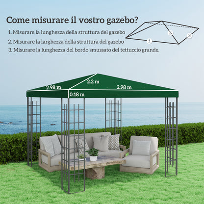 Replacement Canopy Cover for 3x3m Garden Gazebo, Water Resistant Oxford Fabric 600D 370g/㎡ Anti-UV 30+ with 8 Drainage Holes, Green