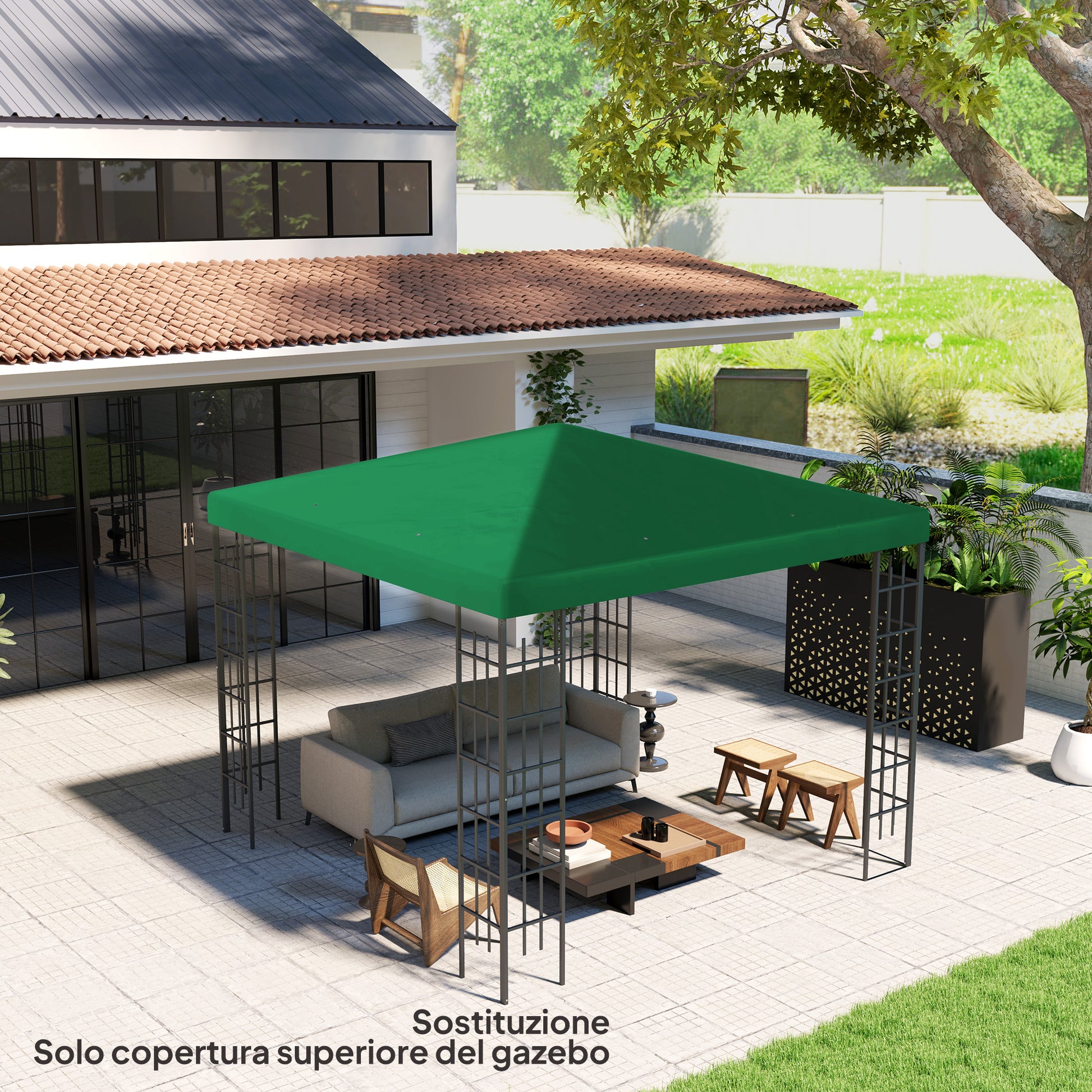 Replacement Canopy Cover for 3x3m Garden Gazebo, Water Resistant Oxford Fabric 600D 370g/㎡ Anti-UV 30+ with 8 Drainage Holes, Green